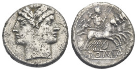 Roman Republic. Anonymous. Didrachm or Quadrigatus (Silver, 20.44 mm, 6.06 g). Rome. Circa 225-212 BC. Laureate Janiform head of the Dioscouri. Rev. R...