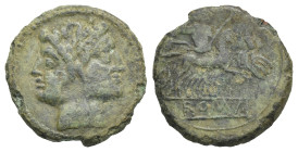 Roman Republic. Anonymous. Debased or Plated Didrachm or Quadrigatus (Bronze, 18.03 mm, 2.63 g). South-East Italy (?). Circa 225-217 BC. Laureate Jani...