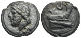 Roman Republic. Anonymous (Janus/Prow to r. Series). Cast Semis (Bronze, 52.23 mm, 140.12 g). Rome. Circa 225-217 BC. Laureate head of Saturn left, S ...