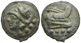 Roman Republic. Anonymous (Janus/Prow to r. Series). Cast Triens (Bronze, 44.26 mm, 93.99 g). Rome. Circa 225-217 BC. Helmeted head of Minerva left; f...