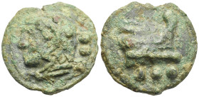 Roman Republic. Anonymous (Janus/Prow to r. Series). Cast Quadrans (Bronze, 41.44 mm, 67.11 g). Rome. Circa 225-217 BC. Head of Hercules left, wearing...