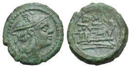 Roman Republic. Anonymous (Semilibral Series). Semuncia (Bronze, 15.93 mm, 2.83 g). Rome. Circa 217-215 BC. Head of Mercury right, wearing winged peta...