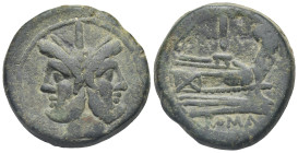 Roman Republic. Anonymous. As (Bronze, 35.98 mm, 34.18 g). Rome. After 211 BC. Laureate head of Janus; above, I, Rv. Prow r.; above, I; below, ROMA. C...