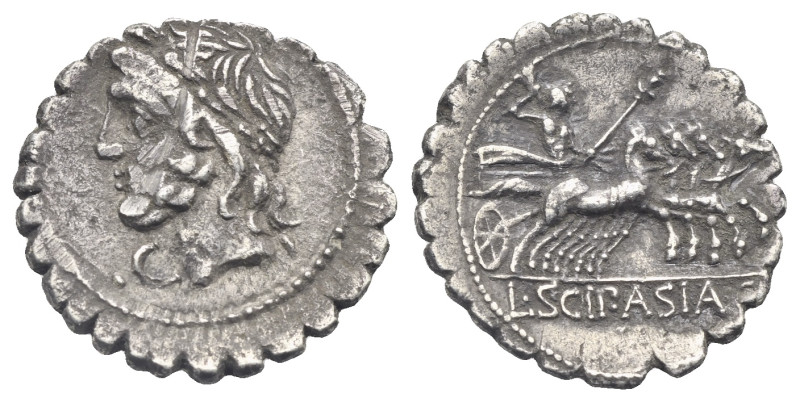Roman Republic. L. Scipio Asiagenus. Denarius serratus (Silver, 19.37 mm, 3.70 g...