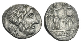 Roman Republic. Cn. Cornelius Lentulus Clodianus. Quinarius (Silver, 14.30 mm, 1.90 g). Rome. 88 BC. Laureate head of Jupiter right with beard and lon...