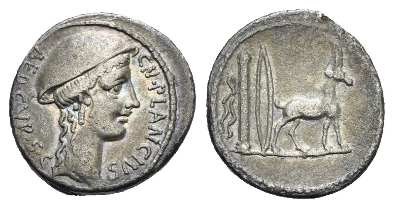 Roman Republic. Cn. Plancius. Denarius (Silver, 19.20 mm, 3.78 g). Rome. 55 BC. ...