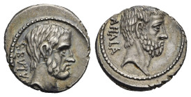 Roman Republic. M. Junius Brutus. Denarius (Silver, 19.42 mm, 3.80 g). Rome. 54 BC. BRVTVS, Bearded head of the Consul L. Junius Brutus right. Rev. AH...