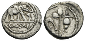 Roman Republic. C. Julius Caesar. Denarius (Silver, 18.59 mm, 3.62 g). Military mint moving with Caesar. 49-48 BC. CAESAR, Elephant walking right, tra...