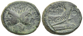 Roman Republic. Sex. Pompeius Magnus. Circa 45-36 BC. As (Bronze, 31.32 mm, 28.55 g). Uncertain Sicilian mint. Circa 45-44 BC. MGN, Laureate head of J...
