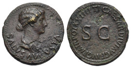 Roman Empire. Julia Augusta (Livia), wife of Augustus. Dupondius struck under Tiberius (Bronze, 29.06 mm, 13.74 g). Rome. AD 22-23. SALVS AVGVSTA, Bar...