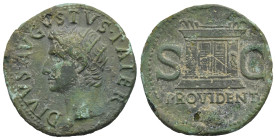 Roman Empire. Divus Augustus. As struck under Tiberius (Bronze, 28.64 mm, 9.78 g). Rome, AD 22-30. DIVVS AVGVSTVS PATER, Radiate head left. Rev. PROVI...