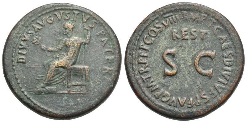 Roman Empire. Divus Augustus. Sestertius struck under Titus (Bronze, 35.39 mm, 2...
