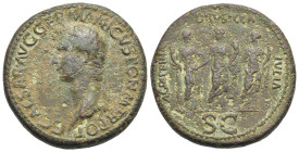 Roman Empire. Gaius, called Caligula, 37-41. Sestertius (Bronze, 35.18 mm, 29.59 g). Rome. AD 37-38. C CAESAR AVG GERMANICVS PON M TR POT, Laureate he...