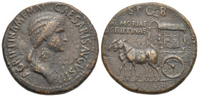 Roman Empire. Agrippina Maior, mother of Caligula. Sestertius struck under Caligula (Bronze, 36.34 mm, 27.24 g). Rome, Circa AD 37-41. AGRIPPINA M F M...
