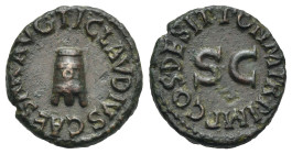 Roman Empire. Claudius, 41-54. Quadrans (Bronze, 16.74 mm, 3.30 g). Rome. AD 41. TI CLAVDIVS CAESAR AVG, Modius with three feet. Rev. PON M TR P IMP C...