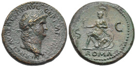 Roman Empire. Nero, 54-68. Sestertius (Bronze, 34.11 mm, 26.67 g). Rome, AD 65. NERO CLAVD CAESAR AVG GER P M TR P IMP P P, Laureate head right. Rev. ...