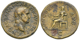 Roman Empire. Galba, 68-69. Sestertius (Bronze, 34.18 mm, 25.44 g). Rome, Struck circa October AD 68. SER GALBA IMP CAESAR AVG TR P, Laureate head rig...