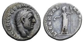 Roman Empire. Vitellius, 69. Denarius (Silver, 18.16 mm, 3.13 g). Rome. 19 April-20 December 69. A VITELLIVS GERM IMP AVG TR P, Laureate head right. R...