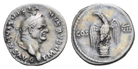 Roman Empire. Vespasian, 69-79. Denarius (Silver, 18.98 mm, 3.11 g). Rome. AD 76. IMP CAESAR VESPASIANVS AVG, Laureate head right. Rev. COS-VII, Eagle...