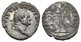 Roman Empire. Vespasian, 69-79. Denarius (Silver, 17.54 mm, 3.24 g). Rome. AD 79. IMP CAESAR VESPASIANVS AVG, Laureate head right. Rev. TR POT X COS V...