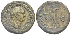 Roman Empire. Vespasian, 69-79. Sestertius (Bronze, 34.18 mm, 26.95 g). Rome, AD 71. IMP CAES VESPASIAN AVG P M TR P P P COS III, Laureate head right....