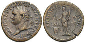 Roman Empire. Titus, 79-81. Sestertius (Bronze, 25.00 mm, 26,84 g). Rome. AD 80-81. IMP T CAES VESP AVG P M TR P P P COS VIII, Laureate head left. Rev...