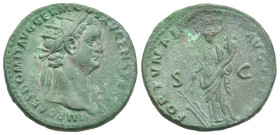 Roman Empire. Domitian, 81-96. Dupondius (Bronze, 29mm, 13.07 g). Rome. AD 90-91. IMP CAES DOMIT AVG GERM COS XV CENS PER P P, Radiate head right. Rev...