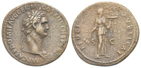 Roman Empire. Domitian, 81-96. As (Bronze, 29.15 mm, 11.03 g). Rome. AD 86. IMP CAES DOMIT AVG GERM COS XII CENS PER P P, Laureate head right, with ae...
