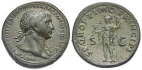 Roman Empire. Trajan, 98-117. Sestertius (Bronze, 35 mm, 25.55 g). Rome. AD 107-108. IMP CAES NERVAE TRAIANO AVG GER DAC P M TR P COS V PP, Laureate b...