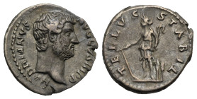 Roman Empire. Hadrian, 117-138. Denarius (Silver, 17.92 mm, 3.49 g). Rome. AD 133-135. HADRIANVS AVG COS III P P, Bare head right. Rev. TELLVS STABIL,...