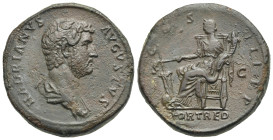 Roman Empire. Hadrian, 117-118. Sestertius (Bronze, 32.61 mm, 28.48 g). Rome, AD 129-130. HADRIANVS AVGVSTVS, Bare-headed and draped bust right. Rev. ...