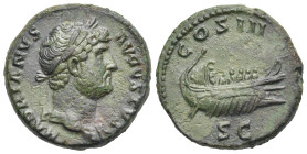 Roman Empire. Hadrian, 117-138. As (Bronze, 26.66 mm, 14.07 g). Rome. AD 125-128. HADRIANVS AVGVSTVS, Laureate head right, slight drapery on far shoul...