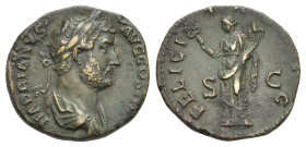 Roman Empire. Hadrian, 117-138. As (Copper, 25.27 mm, 10.77 g). Rome. AD 133-135. HADRIANVS - AVG COS III P P, Laureate and draped bust right. Rev. FE...