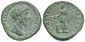Roman Empire. Marcus Aurelius, 161-180. Sestertius (Bronze, 32.60 mm, 25.63 g). Rome. AD 161-162. IMP CAES M AVREL ANTONINVS AVG P M, Laureate head ri...