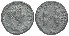 Roman Empire. Marcus Aurelius, 161-180. Sestertius (Bronze, 31.82 mm, 23.04 g). Rome. AD 161-162. IMP CAES M AVREL ANTONINVS AVG P M, Laureate head of...