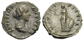 Roman Empire. Faustina Minor, wife of Marcus Aurelius. Denarius struck under Antoninus Pius (Silver, 17.71 mm, 3.50 g). Rome. AD Before 161. FAVSTINA ...