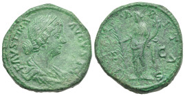 Roman Empire. Faustina Minor, wife of Marcus Aurelius. Sestertius struck under Aurelius (Bronze, 31.89 mm, 26.32 g). Rome. AD 161-176. FAVSTINA – AVGV...