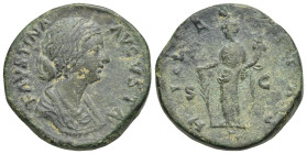 Roman Empire. Faustina Minor, wife of Marcus Aurelius. Sestertius struck under Aurelius (Bronze, 31.06 mm, 24.19 g). Rome. AD 161-176. FAVSTINA – AVGV...
