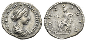 Roman Empire. Lucilla, wife of Lucius Verus. Denarius struck under Verus (Silver, 18.65 mm, 3.43 g). Rome. AD 161-162. LVCILLAE AVG ANTONINI AVG F, Dr...