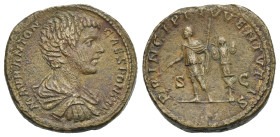 Roman Empire. Caracalla, as Caesar. Sestertius struck under Septimius Severus (Bronze, 31.49 mm, 29.69 g). Rome, AD 196-197. M AVR ANTON CAES PONTIF, ...