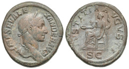 Roman Empire. Severus Alexander, 222-235. Sestertius (Bronze, 30.83 mm, 25.74 g). Rome. AD 230. IMP SEV ALEXANDER AVG, Laureate bust right, slight dra...