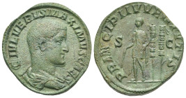 Roman Empire. Maximus, Caesar, 235-238. Sestertius (Bronze, 29.94 mm, 19.21 g). Rome. AD 236-237. C IVL VERVS MAXIMVS CAES, Bare-headed and draped bus...