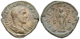 Roman Empire. Philip I, 244-249. Sestertius (Bronze, 33.15 mm, 20.64 g). Rome. AD 244. IMP M IVL PHILIPPVS AVG, Laureate, draped and cuirassed bust ri...