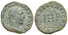 Roman Empire. Philip I, 244-249. Sestertius (Bronze, 27,77 mm, 14.13 g). Rome. AD 244-249. IMP M IVL PHILIPPVS AVG, Laureate, draped and cuirassed bus...