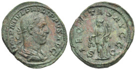 Roman Empire. Philip I, 244-249. Sestertius (Bronze, 30.82 mm, 17.97 g). Rome. AD 247. IMP M IVL PHILIPPVS AVG, Laureate, draped and cuirassed bust ri...