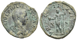 Roman Empire. Philip II, as Caesar, 244-247. Sestertius (Bronze, 30.12 mm, 14.21 g). Rome. AD 246. M IVL PHILIPPVS CAES, Bare-headed and draped bust o...