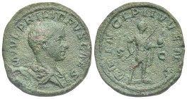 Roman Empire. Philip II, 247-249. Sestertius (Bronze, 29 mm, 19.82 g). Rome. AD 248. M IVL PHILIPPVS CAES, Bare-headed and draped bust of Philip II to...