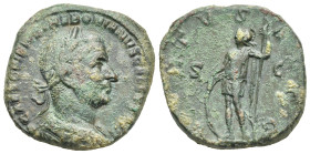 Roman Empire. Trebonianus Gallus, 251-253. Sestertius (Bronze, 29.97 mm, 19.37 g). Rome. AD 251-252. IMP CAES C VIBIVS TREBONIANVS GALLVS AVG, Laureat...