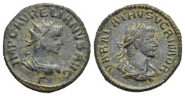 Roman Empire. Aurelian, with Vabalathus, 270-275. Antoninianus (Bronze, 20.46 mm, 3.21 g). Antioch, 3rd officina, Late AD 270 - Early 272. Radiate and...