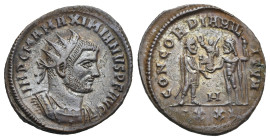 Roman Empire. Maximian Herculius, 286-305. Antoninianus (Bronze, 21.13 mm, 4.23 g). Antioch. AD 293. IMP C M A MAXIMIANVS P F AVG Radiate and cuirasse...